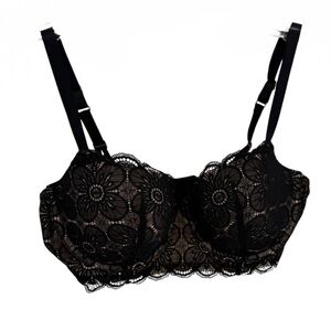 Aerie Bra Size 38D Real Power Black Lace Underwire Balconette Back Closure